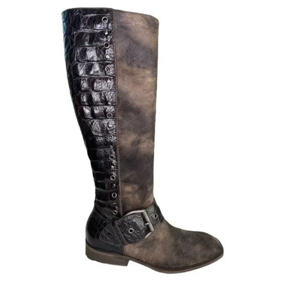 Ladies Donald J Pliner Brown Suede Alligator Knee High Zip Up Boots Size: 6.5 M - Picture 1 of 16